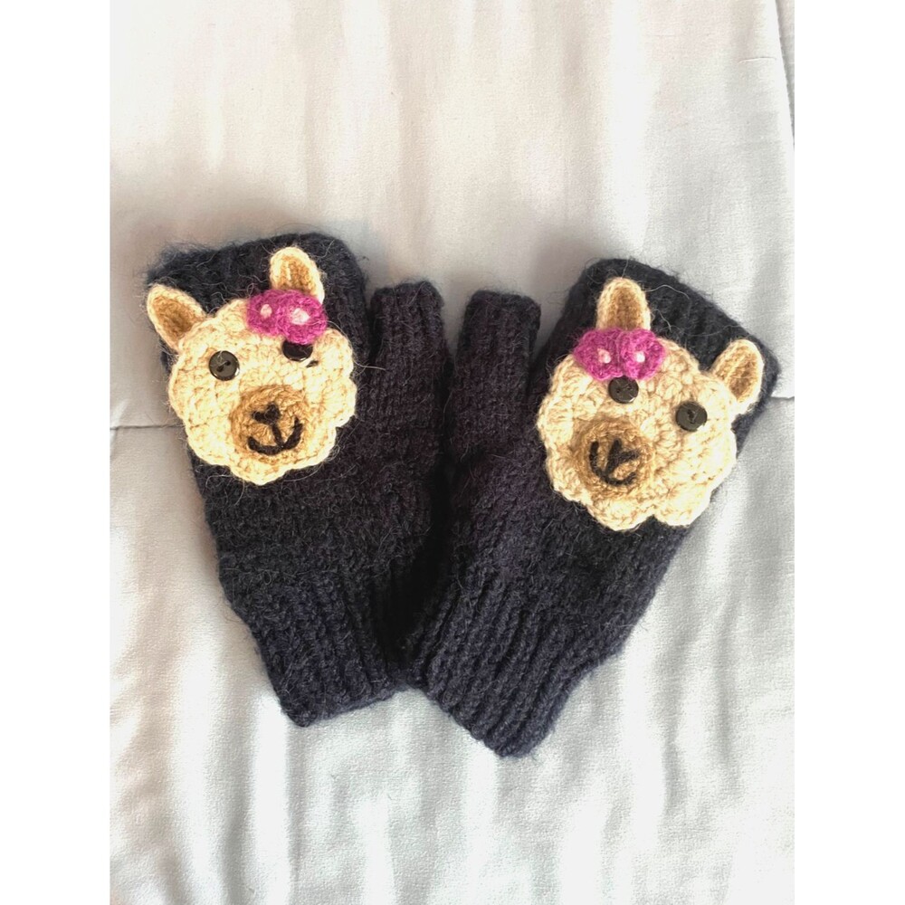 Hand Knit Alpaca Fingerless Gloves Mittens Women Stretchy Soft Novelty Warm Cozy